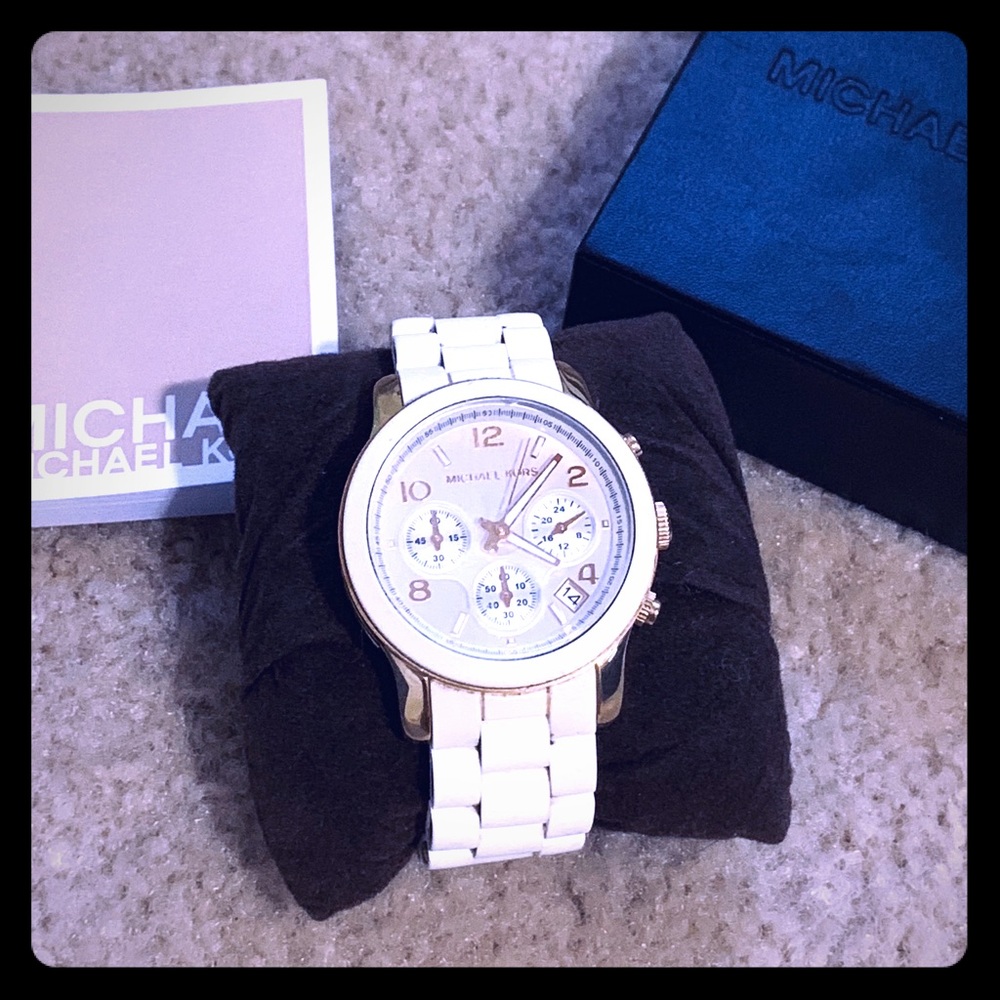 White Michael Kors White Runway Watch with Gold